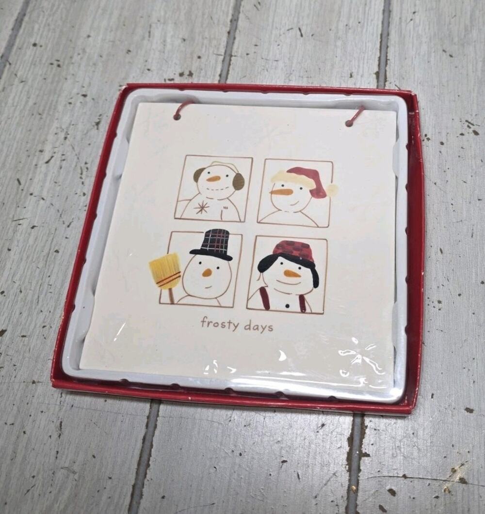 Hallmark Snowman Faces Ceramic Tile Frosty Days Christmas Festive Holiday New